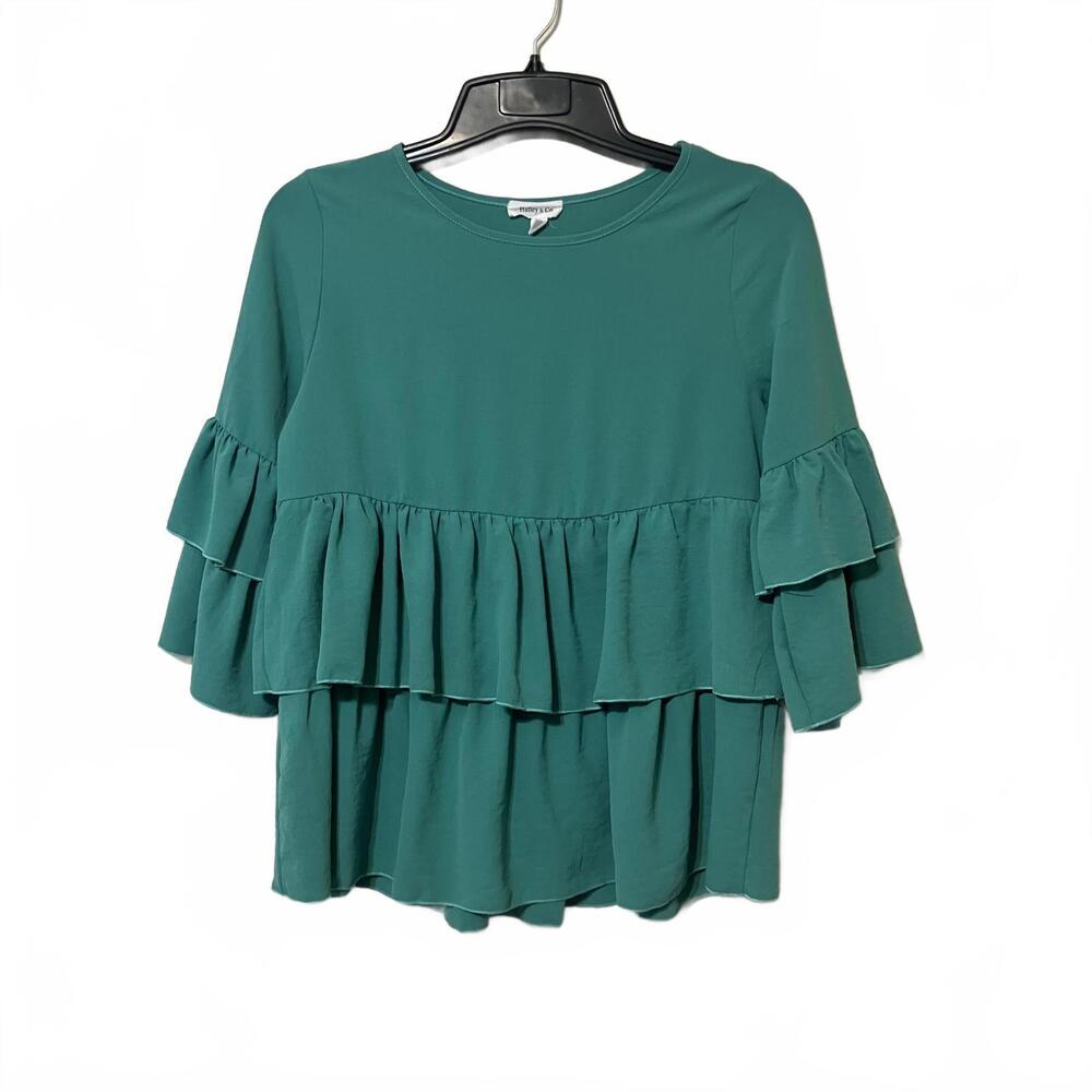 Hailey & Co. Emerald Boho Chic Women's Ruffle Tiered Sleeve Flowy Blouse Small